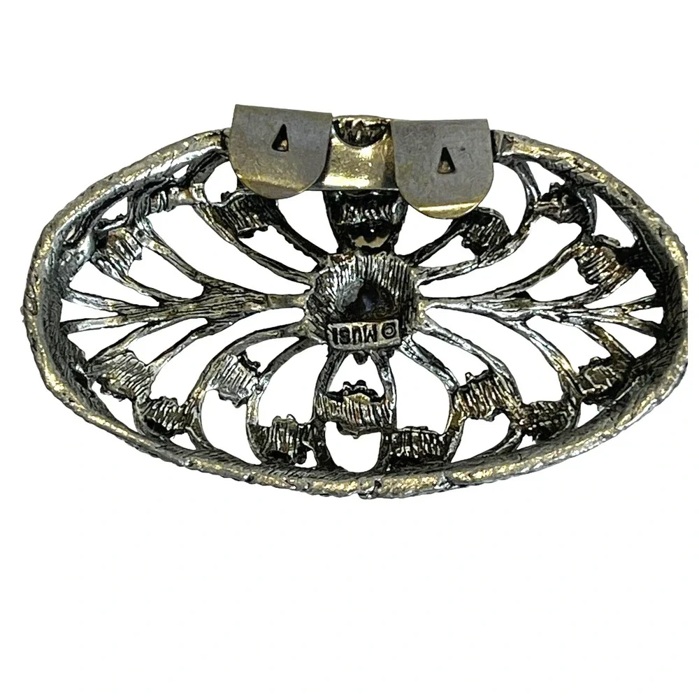 Vintage MUSI Shoe Clips Silver Tone Ornate Design Set Of 2 with Rhinestones